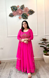 hand embroidered rani pink anarkali